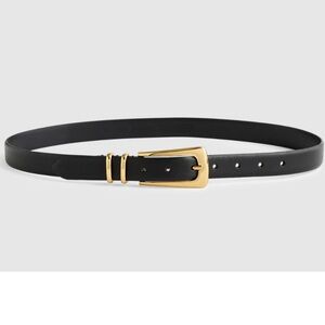 Madewell Leather Black Belt Gold XS Elongated Buckle Belt